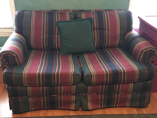 Love Seat with Striped Uoholstery