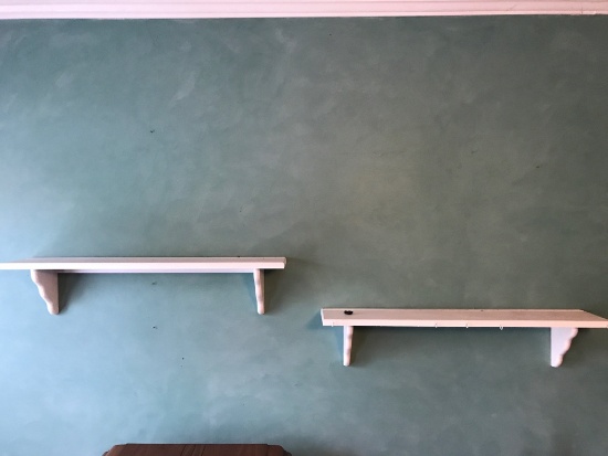 Pair of White Wooden Wall Shelves