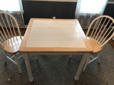 Pretty Wooden Tile Top Table with 2 Chairs