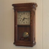 Vintage Wooden Cased Wall Clock w/Key by Howard Miller