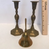 Vintage Brass Candlesticks & Bell