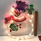 Pair of Lighted Snowmen Indoor/Outdoor Wall Hangings in Boxes