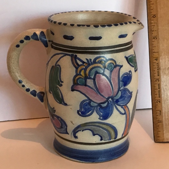 Pretty Pottery Pitcher Signed on Bottom