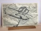 Lithograph Drawing of U.S. Army Helicopter w/Snake Dated 1991 - Signed F. Stuart Smith