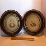 Pair of Oval Wooden Framed Antique Photographs