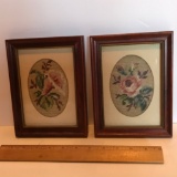 Pair of Vintage Floral Framed Needlepoint Pictures