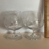 Pair of Pretty Etched Brandy Glasses