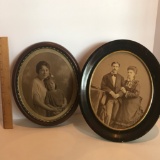 Pair of Old Photographs in Oval Frames
