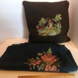 Vintage Hand Made Needlepoint Pillow & Chair Cushion
