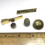 Great Lot of Misc Militaria - C.S.A Civil War Button, Adjutant Pin, Very Old Bullet & More