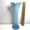 Beautiful Tall Blue Ruffled Top Vase with Diamond Design