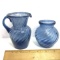 Pretty Blue Swirl Blown Glass Pitcher & Vase