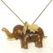 Adorable Large Elephant Pendant on Gold Tone Chain
