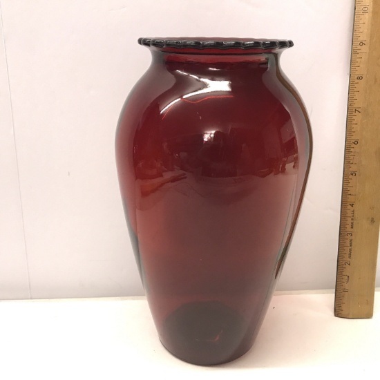 Nice Tall Ruby Red Vase with Ruffled Edge