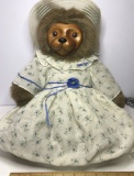 Very Collectible Robert Raikes Bears 1987 Wooden Face Bear with Dress & Hat