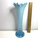 Beautiful Tall Blue Ruffled Top Vase with Diamond Design