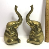 Adorable Solid Brass Trunk-up Elephant Bookends