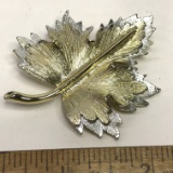 Pretty Gold & Silver Tone Leaf Brooch by Sarah Coventry