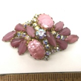 Pretty Brooch with Pink & Aurora Borealis Stones