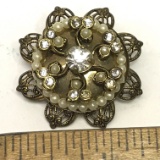 Nice Vintage Brooch with Miniature Faux Pearls & Clear Stones