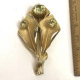 Vintage Gold tone Pin with Light Green Stones