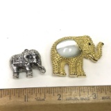 Gold Tone Elephant Brooch Signed 