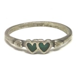 Vintage Sterling Silver Ring with Green Stone Hearts Size 8
