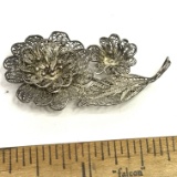 Sterling Silver Vintage Filigree Floral Pin