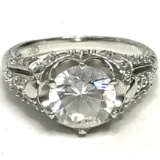 Beautiful Sterling Silver Ornate Ring with Large Clear Stone Size