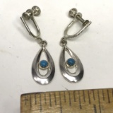 Sterling Silver Screw-Back Earrings with Turquoise Colored Stones
