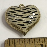 Beautiful 14K Gold Puffed Heart Pendant with Reversible Animal Print Design