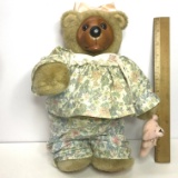 1990 Robert Raikes Teddy Bear with Wooden Face & Feet Wearing Pajamas