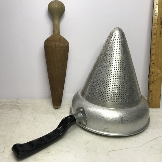1950's Aluminum Ricer Strainer with Pestle