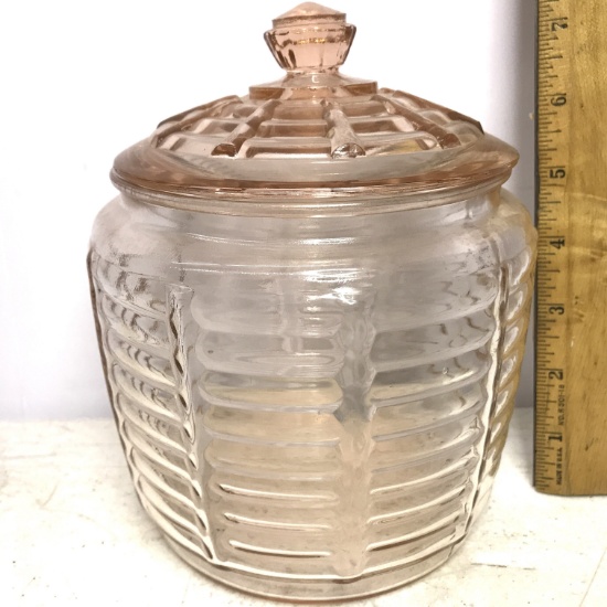 Vintage Pink Depression Glass Biscuit Jar