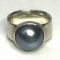 Sterling Silver Chunky Ring with Blue Pearlized Stone Size 8.5