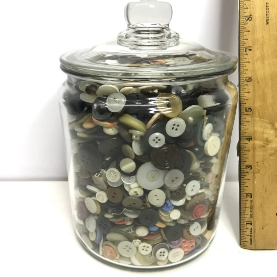 Glass General Store Jar of Buttons Filled to the Brim!