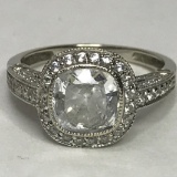 Impressive 14K White Gold Ring with CZ Stones Size 9