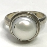 Sterling Silver Pearl Ring Size 7