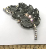 Gorgeous Vintage Silver Tone Brooch with Smokey & Aurora Borealis Stones