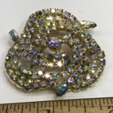 Vintage Gold Tone Brooch with Aurora Borealis Stones