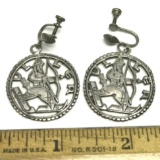 Vintage Sterling Silver Skier Good Luck Screwback Earrings