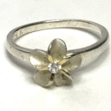 Pretty Sterling Silver Floral Ring Size 7.5