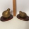 Pair of Vintage Solid Brass Quail on Wooden Bases