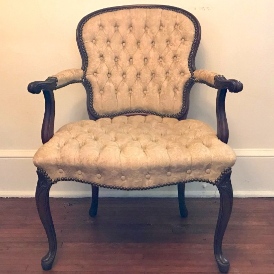 Vintage Mahogany Parlor Chair w/Tufted Back & Seat