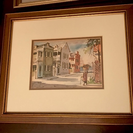 Vintage Fouche' Bolton Print of "Piazzas in Charleston" in Gilt Frame