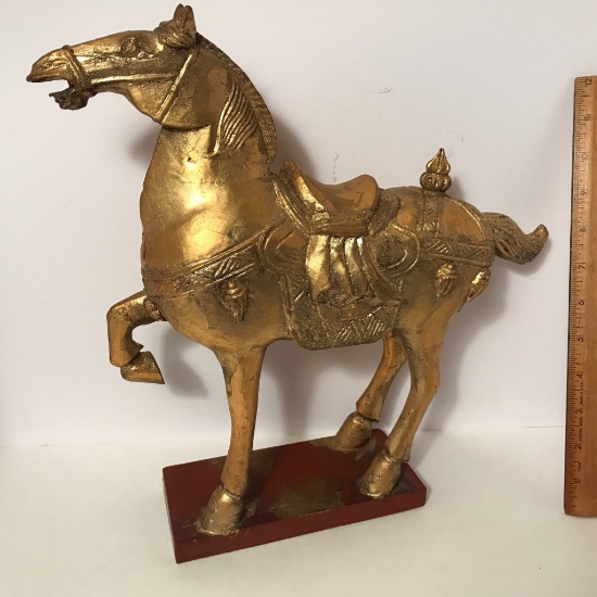 Carved Wood Gold Horse Figurine