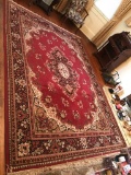 Large Room Size Oriental Style Rug w/Reds, Tans and Black