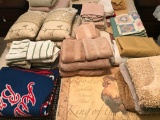 Huge Lot of Misc Linens - Tablecloths, Placemats, Napkins, Bedspread, Rugs, Towels, and More