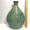 Beautiful Glazed Turquoise Pottery Vase with Ornate Embossed Design