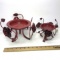 Pair of Red Metal Rose Candle Pedestals